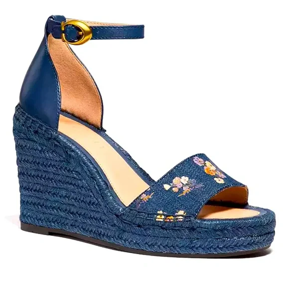 Coach Kit Denim Espadrilles Wedge Heel Size 6 NIB - Picture 1 of 5